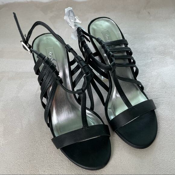 Qupid NWOB Black Strappy Open Toe Clear Glitter Chunk Heels Size 6 Ankle Strap - Picture 2 of 6